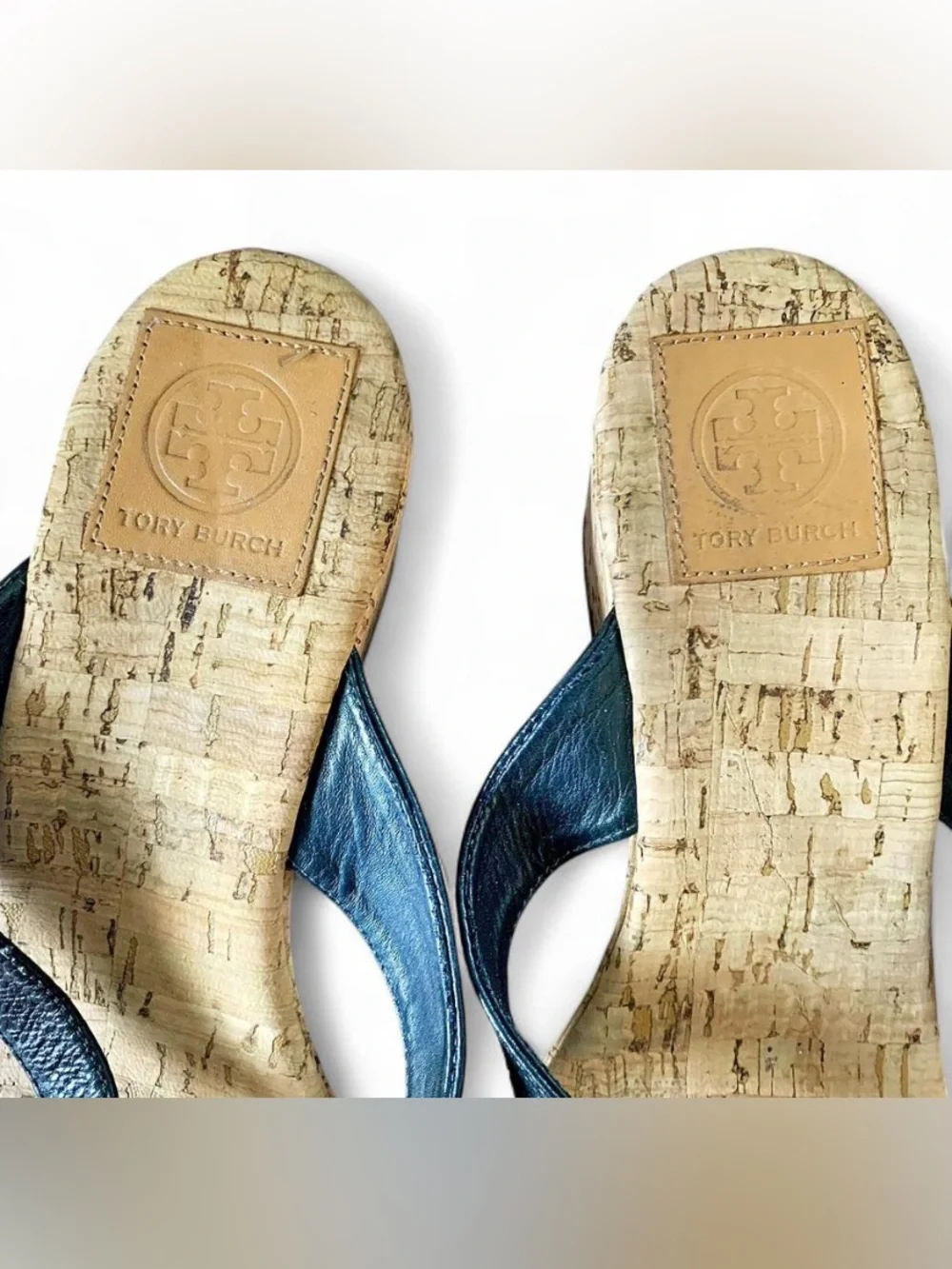 Tory Burch Suzi Cork Wedge Sandals Black Leather 9.5 EUC